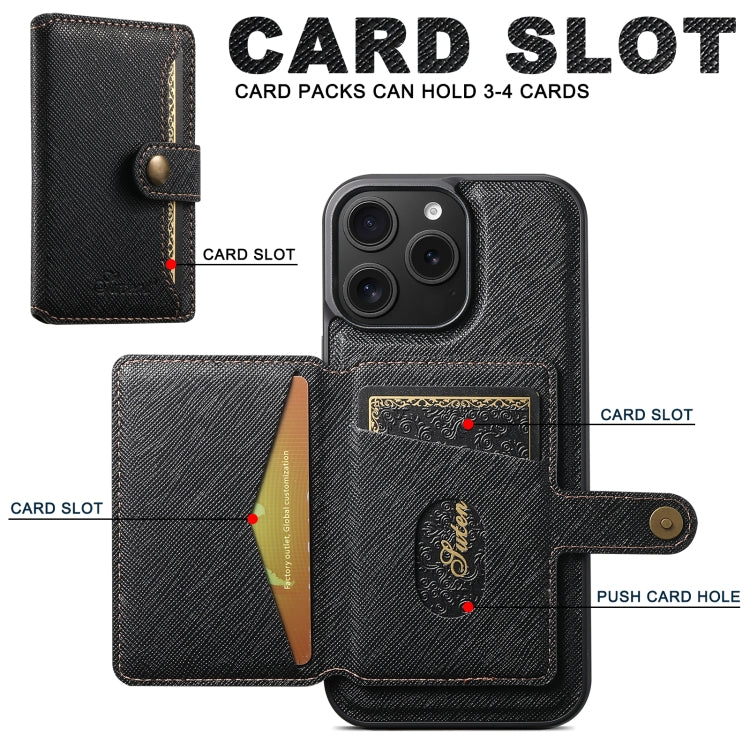 For iPhone 16 Suteni H20 Cross-Grain MagSafe Horizontal Card Bag Back Phone Case(Black) - iPhone 16 Cases by Suteni | Online Shopping South Africa | PMC Jewellery | Buy Now Pay Later Mobicred