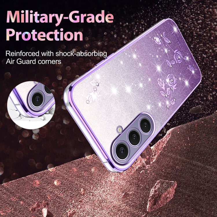 For Samsung Galaxy S25+ 5G Gradient Glitter Flower All-inclusive Phone Case(Purple) - Galaxy S25+ 5G Cases by PMC Jewellery | Online Shopping South Africa | PMC Jewellery | Buy Now Pay Later Mobicred