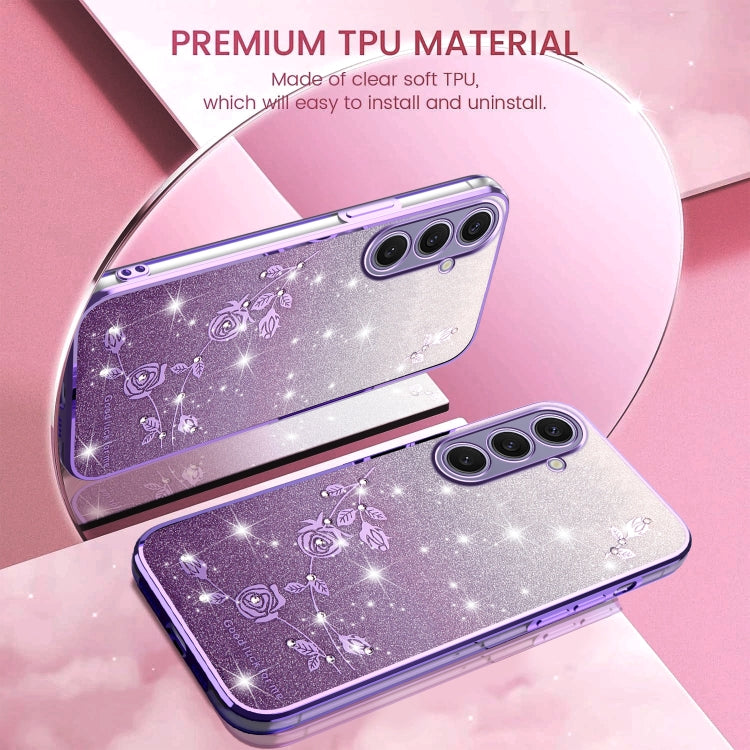 For Samsung Galaxy S25+ 5G Gradient Glitter Flower All-inclusive Phone Case(Purple) - Galaxy S25+ 5G Cases by PMC Jewellery | Online Shopping South Africa | PMC Jewellery | Buy Now Pay Later Mobicred