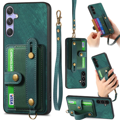 For Samsung Galaxy S25 Ultra 5G Retro Cross Wristband Wallet Leather Back Phone Case(Green) - Galaxy S25 Ultra 5G Cases by PMC Jewellery | Online Shopping South Africa | PMC Jewellery | Buy Now Pay Later Mobicred