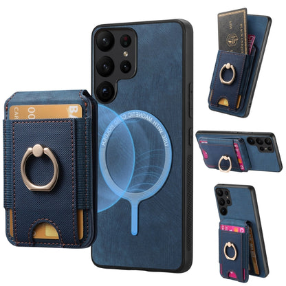 For Samsung Galaxy S25 Ultra 5G Retro Splitable Magnetic Stand Card Bag Leather Phone Case(Blue) - Galaxy S25 Ultra 5G Cases by PMC Jewellery | Online Shopping South Africa | PMC Jewellery | Buy Now Pay Later Mobicred