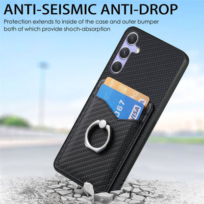 For Samsung Galaxy S25+ 5G Carbon Fiber Card Wallet Ring Phone Case(Brown) - Galaxy S25+ 5G Cases by PMC Jewellery | Online Shopping South Africa | PMC Jewellery | Buy Now Pay Later Mobicred