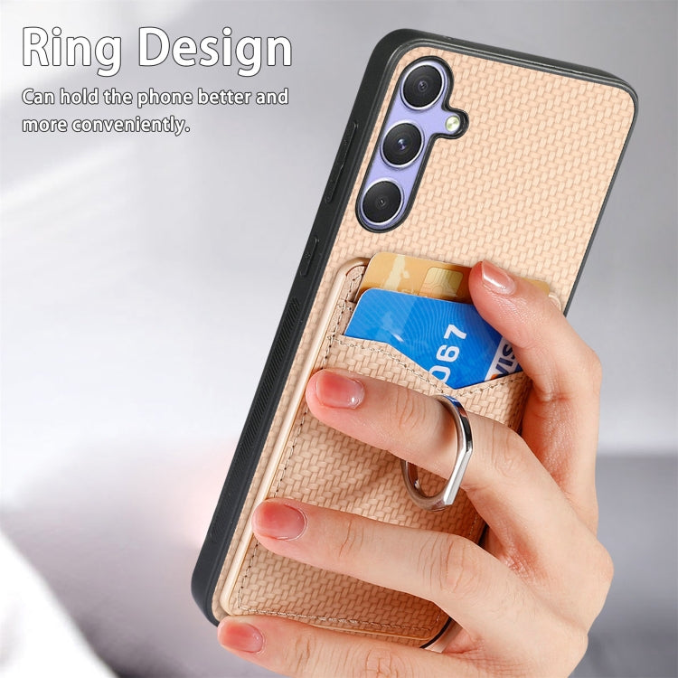 For Samsung Galaxy S25+ 5G Carbon Fiber Card Wallet Ring Phone Case(Brown) - Galaxy S25+ 5G Cases by PMC Jewellery | Online Shopping South Africa | PMC Jewellery | Buy Now Pay Later Mobicred