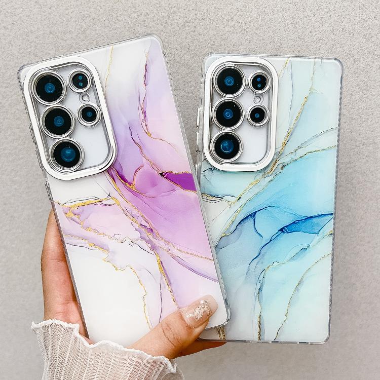 For Samsung Galaxy S25+ 5G Electroplated Marble Texture Phone Case(Dark Blue M16) - Galaxy S25+ 5G Cases by PMC Jewellery | Online Shopping South Africa | PMC Jewellery | Buy Now Pay Later Mobicred