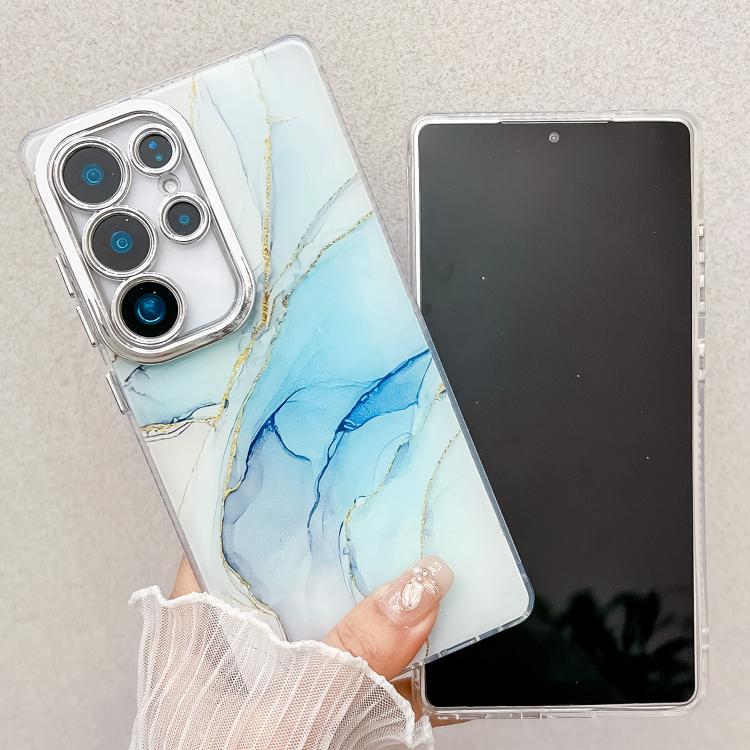 For Samsung Galaxy S25 5G Electroplated Marble Texture Phone Case(Navy Blue M17) - Galaxy S25 5G Cases by PMC Jewellery | Online Shopping South Africa | PMC Jewellery | Buy Now Pay Later Mobicred
