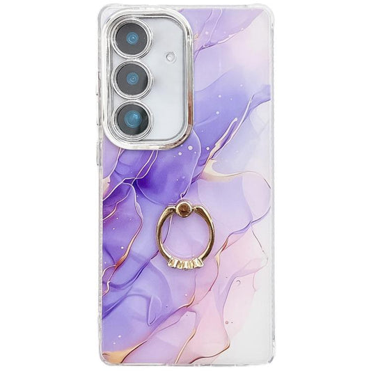 For Samsung Galaxy S25 5G Electroplated Marble Texture Ring Holder Phone Case(Purple S3) - Galaxy S25 5G Cases by PMC Jewellery | Online Shopping South Africa | PMC Jewellery | Buy Now Pay Later Mobicred