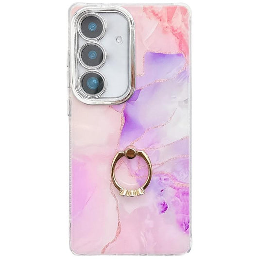 For Samsung Galaxy S25 5G Electroplated Marble Texture Ring Holder Phone Case(Pink Purple S4) - Galaxy S25 5G Cases by PMC Jewellery | Online Shopping South Africa | PMC Jewellery | Buy Now Pay Later Mobicred