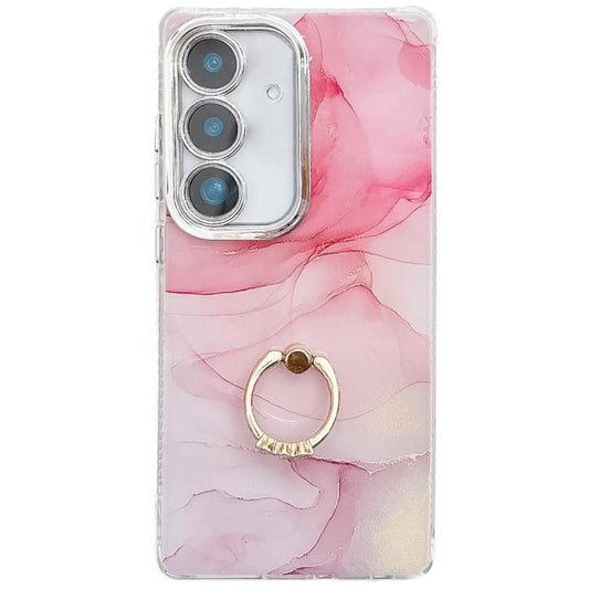 For Samsung Galaxy S25+ 5G Electroplated Marble Texture Ring Holder Phone Case(Pink S2) - Galaxy S25+ 5G Cases by PMC Jewellery | Online Shopping South Africa | PMC Jewellery | Buy Now Pay Later Mobicred