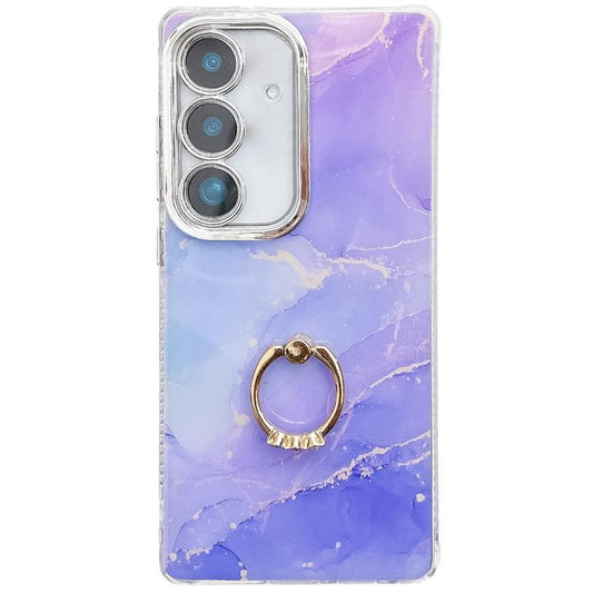 For Samsung Galaxy S25+ 5G Electroplated Marble Texture Ring Holder Phone Case(Blue Purple S10) - Galaxy S25+ 5G Cases by PMC Jewellery | Online Shopping South Africa | PMC Jewellery | Buy Now Pay Later Mobicred