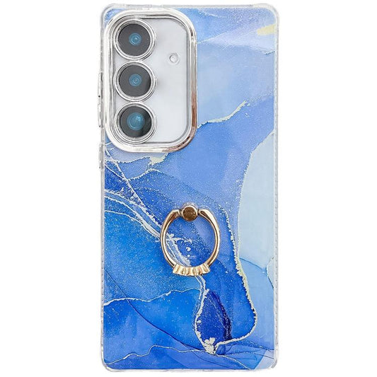 For Samsung Galaxy S25+ 5G Electroplated Marble Texture Ring Holder Phone Case(Dark Blue S16) - Galaxy S25+ 5G Cases by PMC Jewellery | Online Shopping South Africa | PMC Jewellery | Buy Now Pay Later Mobicred