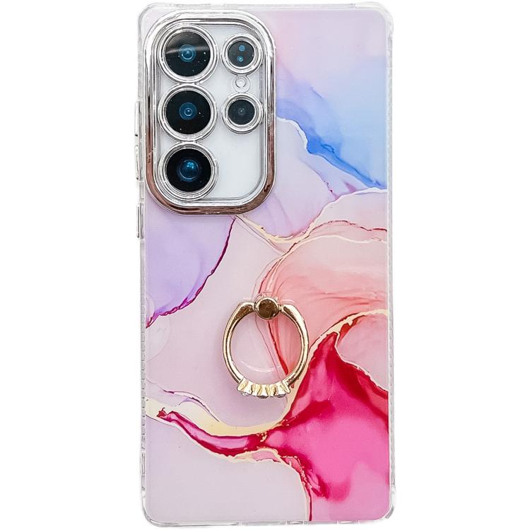 For Samsung Galaxy S25 Ultra 5G Electroplated Marble Texture Ring Holder Phone Case(Red S7) - free shipping - PMC Jewellery - Order now!