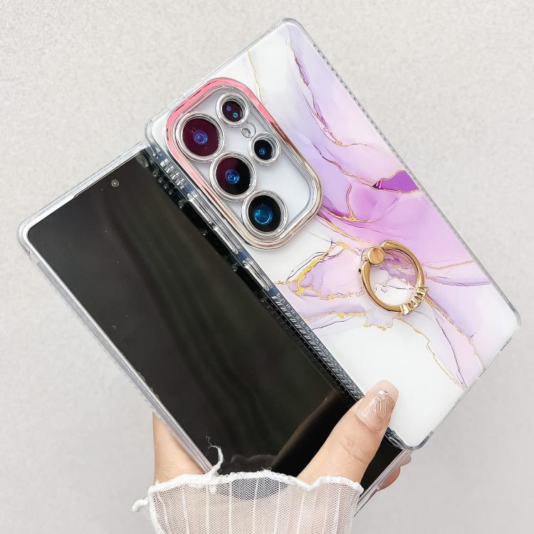 For Samsung Galaxy S25 Ultra 5G Electroplated Marble Texture Ring Holder Phone Case(Red S7) - free shipping - PMC Jewellery - Order now!