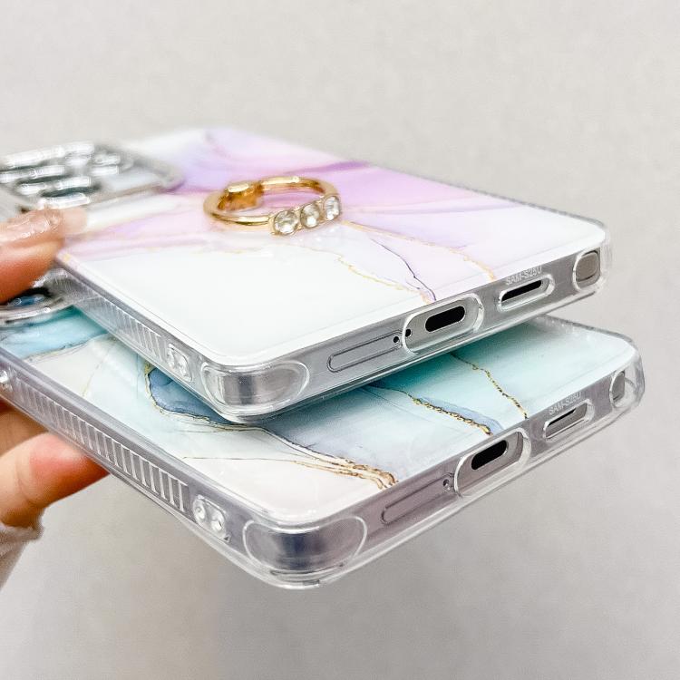 For Samsung Galaxy S25+ 5G Electroplated Marble Texture Ring Holder Phone Case(Blue S11) - Galaxy S25+ 5G Cases by PMC Jewellery | Online Shopping South Africa | PMC Jewellery | Buy Now Pay Later Mobicred