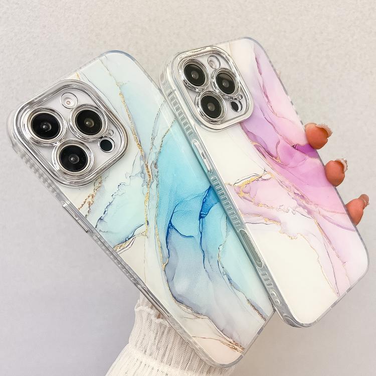 For iPhone 16e Electroplated Marble Texture Phone Case(Blue M11) - iPhone 16e Cases by PMC TechLife | Online Shopping South Africa | PMC TechLife | Buy Now Pay Later Mobicred