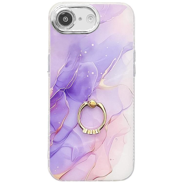 For iPhone 16e Electroplated Marble Texture Ring Holder Phone Case(Purple S3) - iPhone 16e Cases by PMC TechLife | Online Shopping South Africa | PMC TechLife | Buy Now Pay Later Mobicred