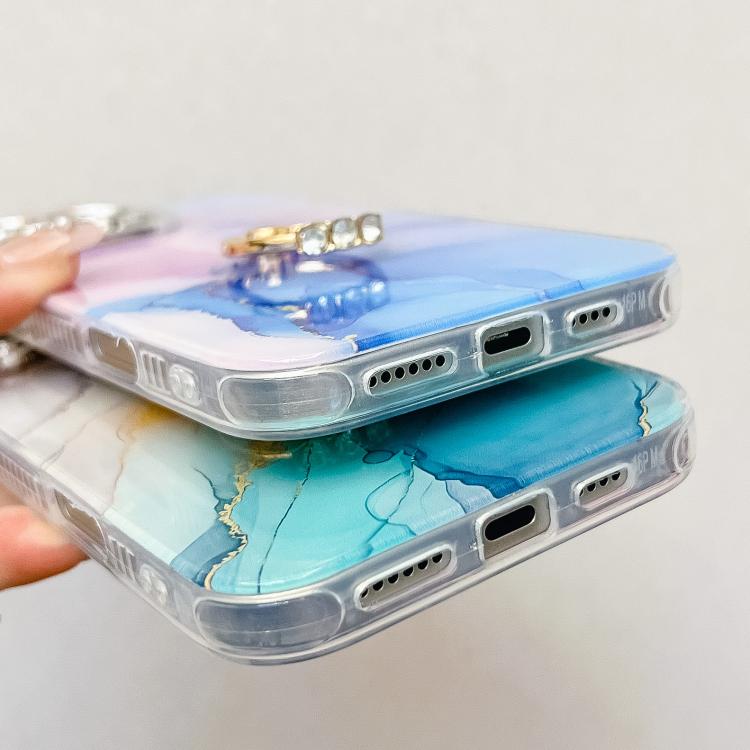 For iPhone 16e Electroplated Marble Texture Ring Holder Phone Case(White S8) - iPhone 16e Cases by PMC TechLife | Online Shopping South Africa | PMC TechLife | Buy Now Pay Later Mobicred