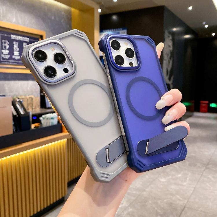 For iPhone 16 Skin Feel Frameless MagSafe PC Phone Case with Fold Holder(Purple) - iPhone 16 Cases by PMc TechLife | Online Shopping South Africa | PMc TechLife | Buy Now Pay Later Mobicred