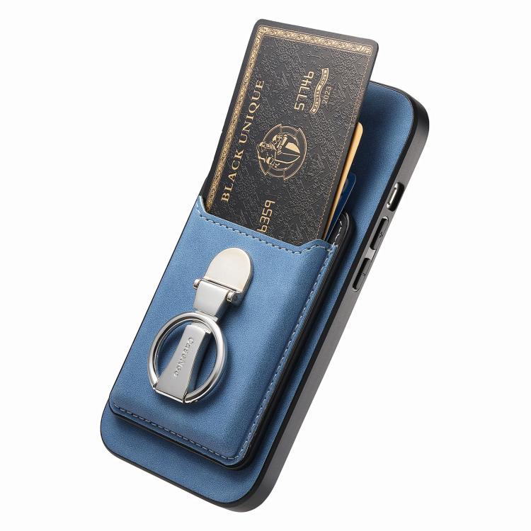 For Huawei Mate 70 Pro Retro Folding Ring Holder Card Bag MagSafe Phone Case(Blue) - Huawei Cases by PMC TechLife | Online Shopping South Africa | PMC TechLife | Buy Now Pay Later Mobicred