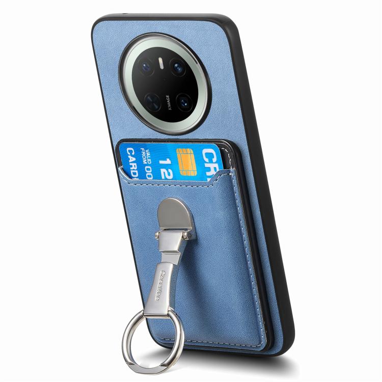 For Huawei Mate 70 Pro Retro Folding Ring Holder Card Bag MagSafe Phone Case(Blue) - Huawei Cases by PMC TechLife | Online Shopping South Africa | PMC TechLife | Buy Now Pay Later Mobicred