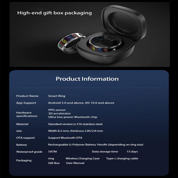 R12 SIZE 11 Smart Ring, Support Heart Rate / Blood Oxygen / Sleep / Multiple Sports Modes(Black) - free shipping - PMC TechLife - Order now!