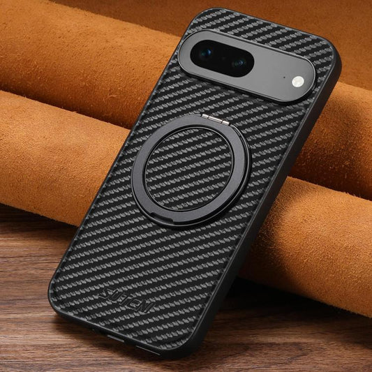 For Google Pixel 7 Suteni G3 Carbon Fiber Leather 360 Rotation Holder MagSafe Phone Case(Black) - Google Cases by Suteni | Online Shopping South Africa | PMC Jewellery | Buy Now Pay Later Mobicred