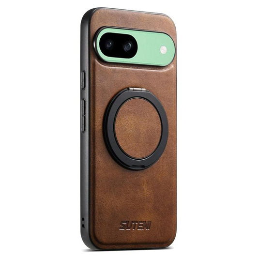 For Google Pixel 8a Suteni G3 Suteni G3 Oil Wax 360 Rotation Holder MagSafe Back Phone Case(Brown) - Google Cases by Suteni | Online Shopping South Africa | PMC Jewellery | Buy Now Pay Later Mobicred