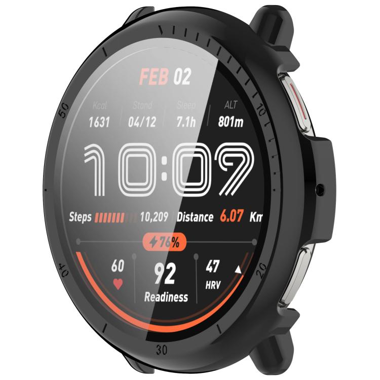 For Amazfit Active 2 A2437 Tempered Film Integrated PC Watch Protective Case(Black) - Watch Cases by PMC TechLife | Online Shopping South Africa | PMC TechLife | Buy Now Pay Later Mobicred