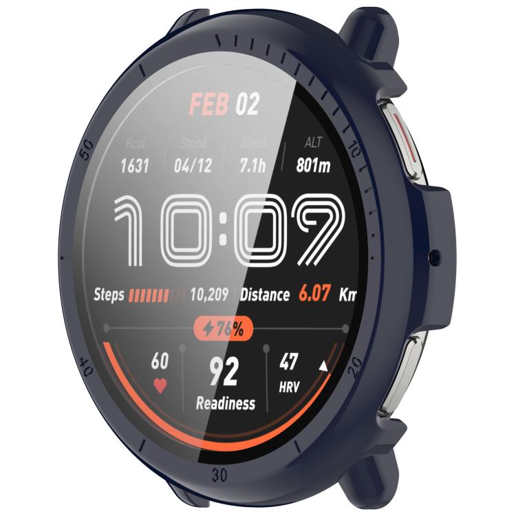 For Amazfit Active 2 A2437 Tempered Film Integrated PC Watch Protective Case(Ink Blue) - Watch Cases by PMC TechLife | Online Shopping South Africa | PMC TechLife | Buy Now Pay Later Mobicred