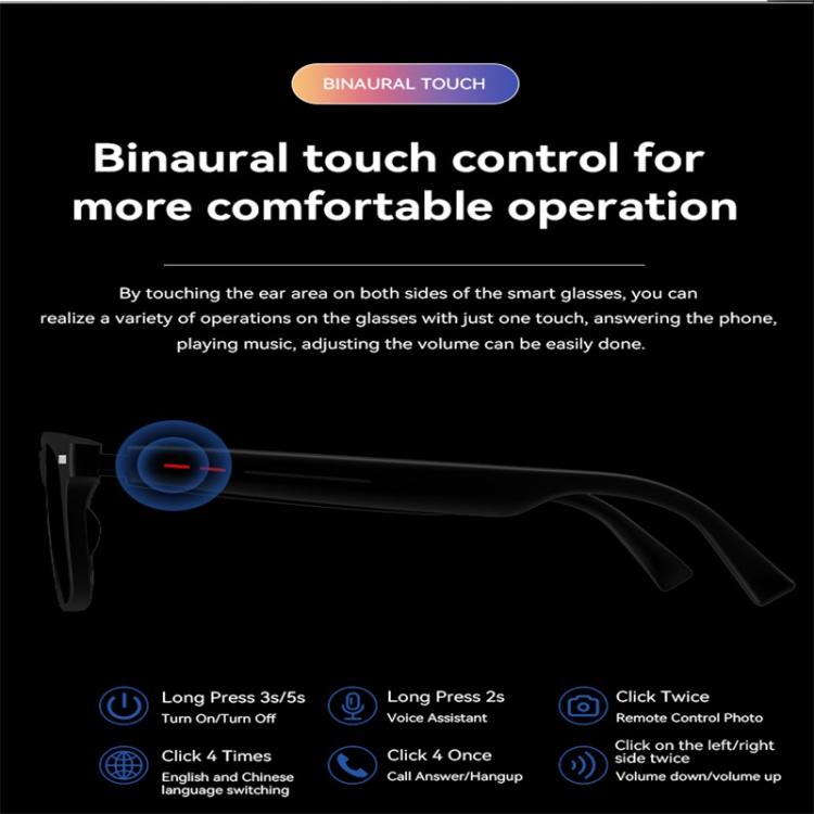 D13 Smart Glasses, Support Bluetooth Call / Bluetooth Music / Remote Control Photo(Black) - free shipping - PMC TechLife - Order now!