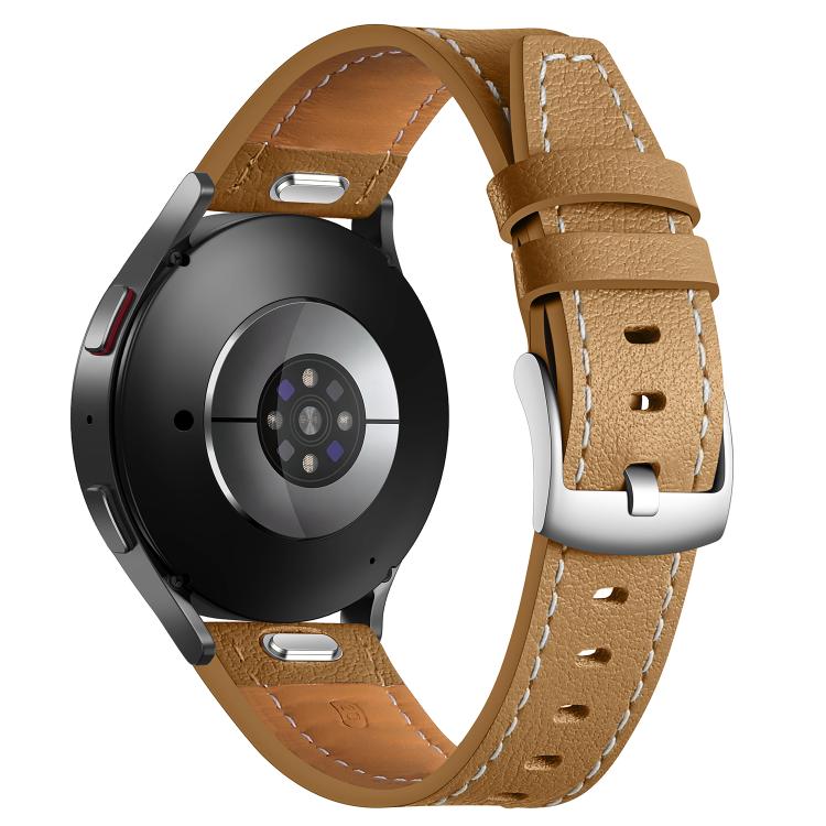 22mm Push Button Silver Steel Buckle Genuine Leather Watch Band(Yellow Brown) - free shipping - PMC TechLife - Order now!
