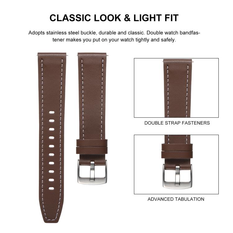 20mm Push Button Silver Steel Buckle Genuine Leather Watch Band(Yellow Brown) - free shipping - PMC TechLife - Order now!