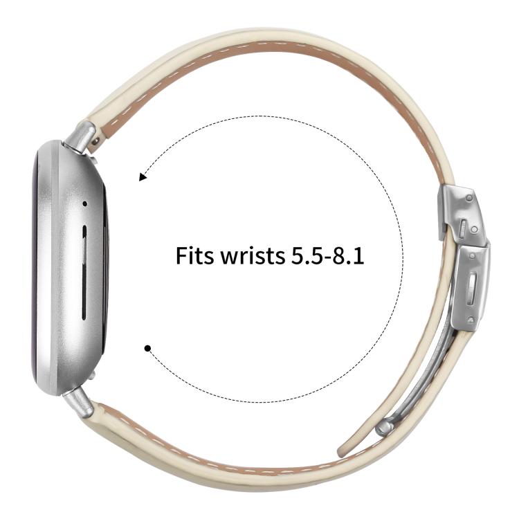 For Fitbit Versa 3 / 4 Lychee Texture Silver Turtle Back Buckle Leather Watch Band(Creamy White) - free shipping - PMC TechLife - Order now!