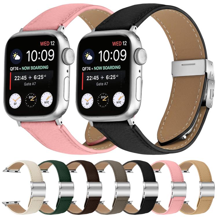 For Apple Watch 46mm / 49mm / 45mm / 44mm Lychee Texture Silver Turtle Back Buckle Leather Watch Band(Gray) - free shipping - PMC TechLife - Order now!