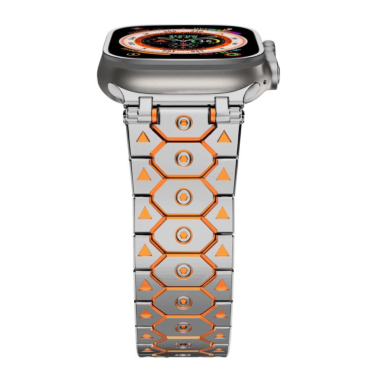 For Apple Watch 46mm / 49mm / 45mm / 44mm Octagonal Stainless Steel  Watch(Silver Inter Orange) - free shipping - PMC TechLife - Order now!