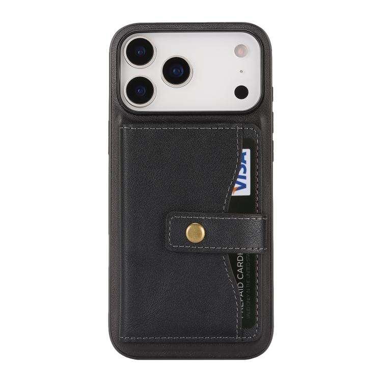For iPhone 17 Pro Max Kalebol Magnetic Button Card Bag MagSafe Ring Leather Phone Case(Black) - iPhone 17 Pro Max Cases by Kalebol | Online Shopping South Africa | PMC TechLife | Buy Now Pay Later Mobicred
