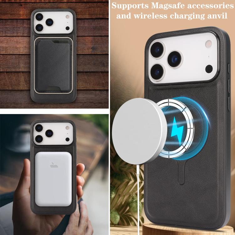For iPhone 17 Pro Max Kalebol Slim MagSafe Ring Magnetic Card Bag Leather Phone Case(Black) - More iPhone Cases by Kalebol | Online Shopping South Africa | PMC TechLife | Buy Now Pay Later Mobicred