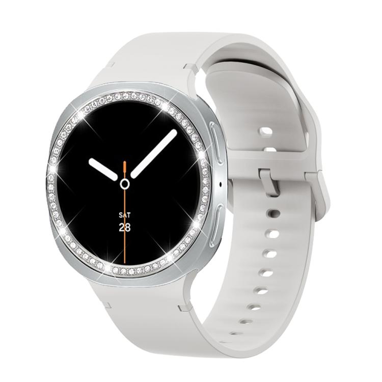 For Samsung Galaxy Watch8 40mm Diamond Bezel and Solid Color Stitched Silicone Watch Band(Lime White Silver) - free shipping - PMC TechLife - Order now!
