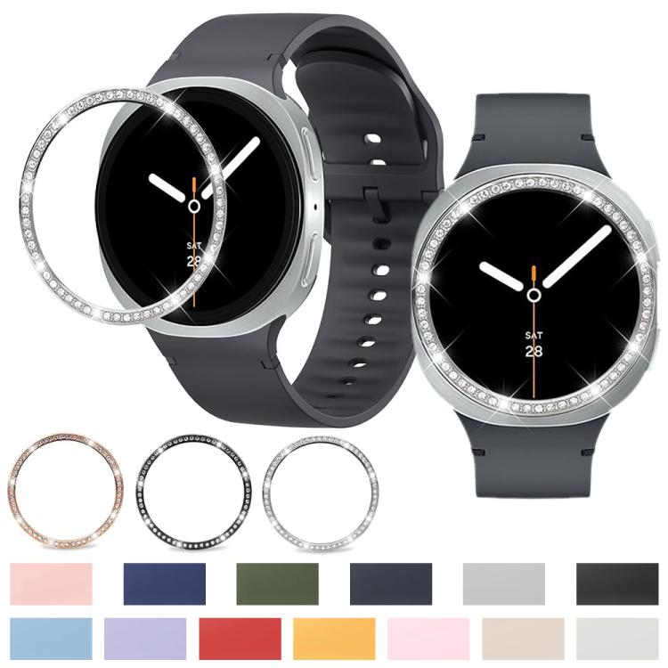 For Samsung Galaxy Watch8 40mm Diamond Bezel and Solid Color Stitched Silicone Watch Band(Midnight Blue Silver) - free shipping - PMC TechLife - Order now!