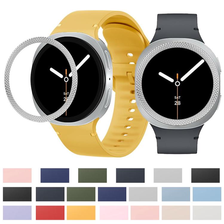 For Samsung Galaxy Watch8 44mm Rhombic Texture Bezel and Solid Color Stitched Silicone Watch Band(Lime White Silver) - free shipping - PMC TechLife - Order now!
