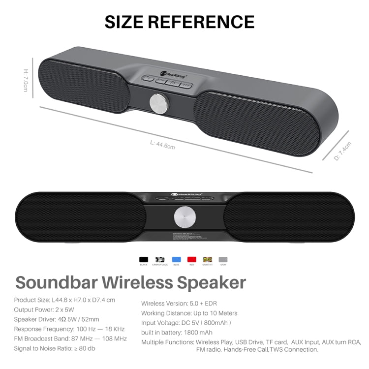 New Rixing NR4017 Portable 10W Stereo Surround Soundbar Bluetooth Speaker with Microphone(Black) - Desktop Speaker by NewRixing | Online Shopping South Africa | PMC Jewellery | Buy Now Pay Later Mobicred