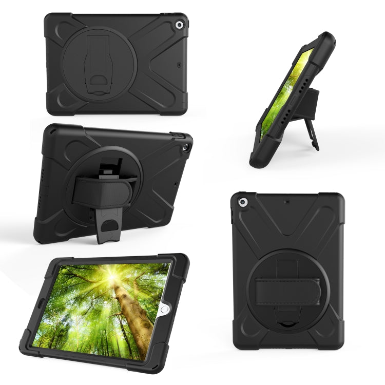 For Galaxy  Tab A 10.5 T590/T595 360 Degree Rotation PC + Silicone Protective Case with Holder & Hand-strap(Black) - Tab A 10.5 by PMC TechLife | Online Shopping South Africa | PMC TechLife