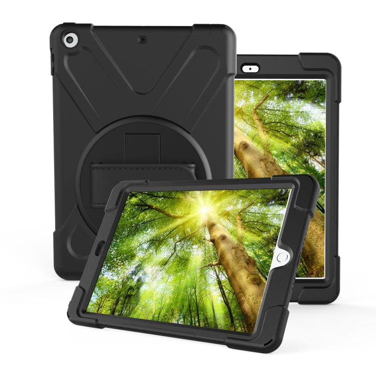 For Galaxy  Tab A 10.5 T590/T595 360 Degree Rotation PC + Silicone Protective Case with Holder & Hand-strap(Black) - Tab A 10.5 by PMC TechLife | Online Shopping South Africa | PMC TechLife