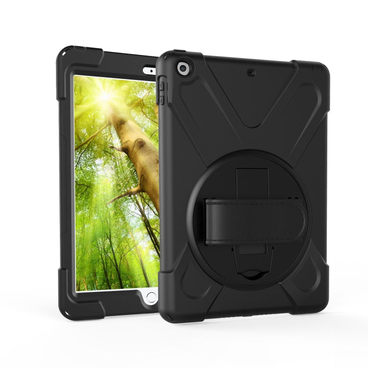 For Galaxy  Tab A 10.5 T590/T595 360 Degree Rotation PC + Silicone Protective Case with Holder & Hand-strap(Black) - Tab A 10.5 by PMC Jewellery | Online Shopping South Africa | PMC Jewellery