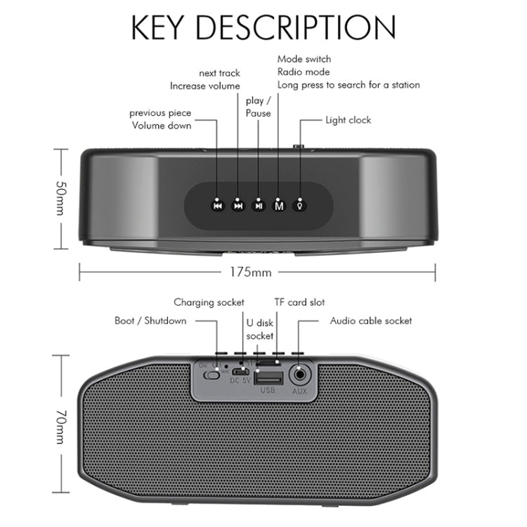 M5 Cool Owl Design Bluetooth Speaker LED Flash Wireless Loudspeaker FM Radio Alarm TF Card(Black) - Desktop Speaker by PMC Jewellery | Online Shopping South Africa | PMC Jewellery | Buy Now Pay Later Mobicred