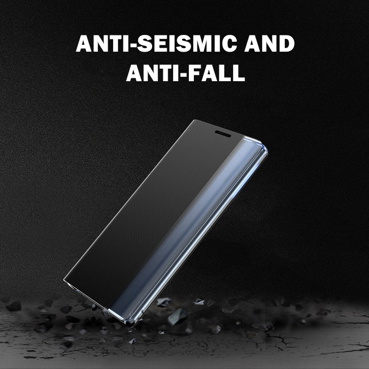 For Galaxy S20 Plus Side Display Magnetic Horizontal Flip Plain Texture Cloth + PC Case with Holder & Sleep / Wake-up Function(Black) - Galaxy Phone Cases by PMC TechLife | Online Shopping South Africa | PMC TechLife