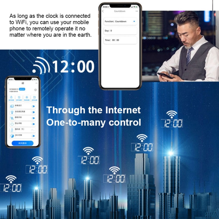 LED Digital Clock Living Room Wall Clock Creative WIFI Clock US Plug, Style:4 Bit WIFI, Color:Hollow White - Wall Clock by PMc TechLife | Online Shopping South Africa | PMc TechLife | Buy Now Pay Later Mobicred