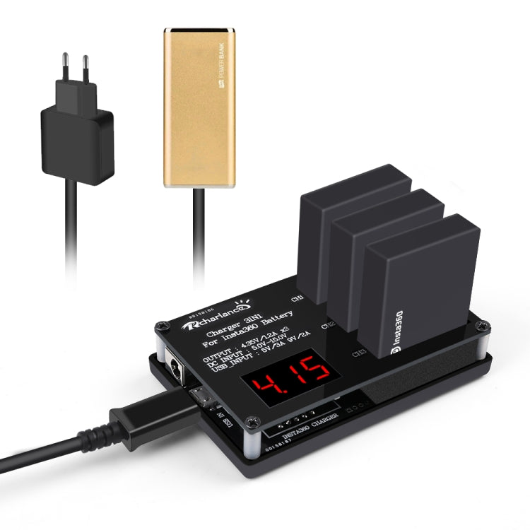 Micro USB Triple Battery Charger for Insta360 ONE X Panoramic Camera(Eu Plug) - Others by PMC TechLife | Online Shopping South Africa | PMC TechLife | Buy Now Pay Later Mobicred