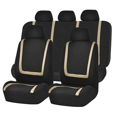 Universal Car Seat Cover Polyester Fabric Automobile Seat Covers Car Seat Cover Vehicle Seat Protector Interior Accessories 9pcs Set Beige - Seat Accessories by PMC Jewellery | Online Shopping South Africa | PMC Jewellery | Buy Now Pay Later Mobicred