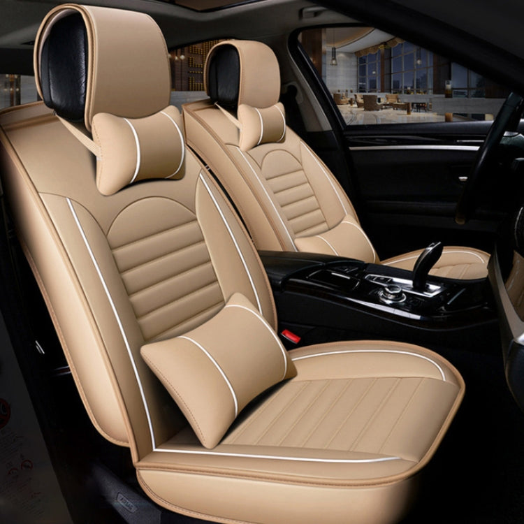 Universal PU Leather Car Seat Cover Beige Deluxe - Seat Accessories by PMC Jewellery | Online Shopping South Africa | PMC Jewellery | Buy Now Pay Later Mobicred