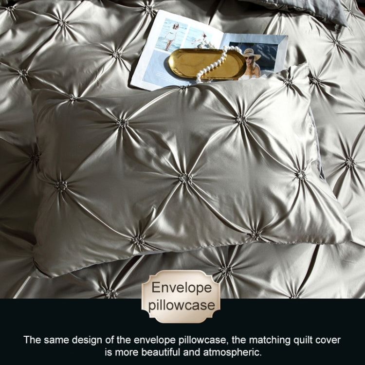Washed Silk Flower Quilt Cover Bed Linings, Size:2.3x2.6m Three Piece Set(Silver Grey) - Bedding by PMC TechLife | Online Shopping South Africa | PMC TechLife